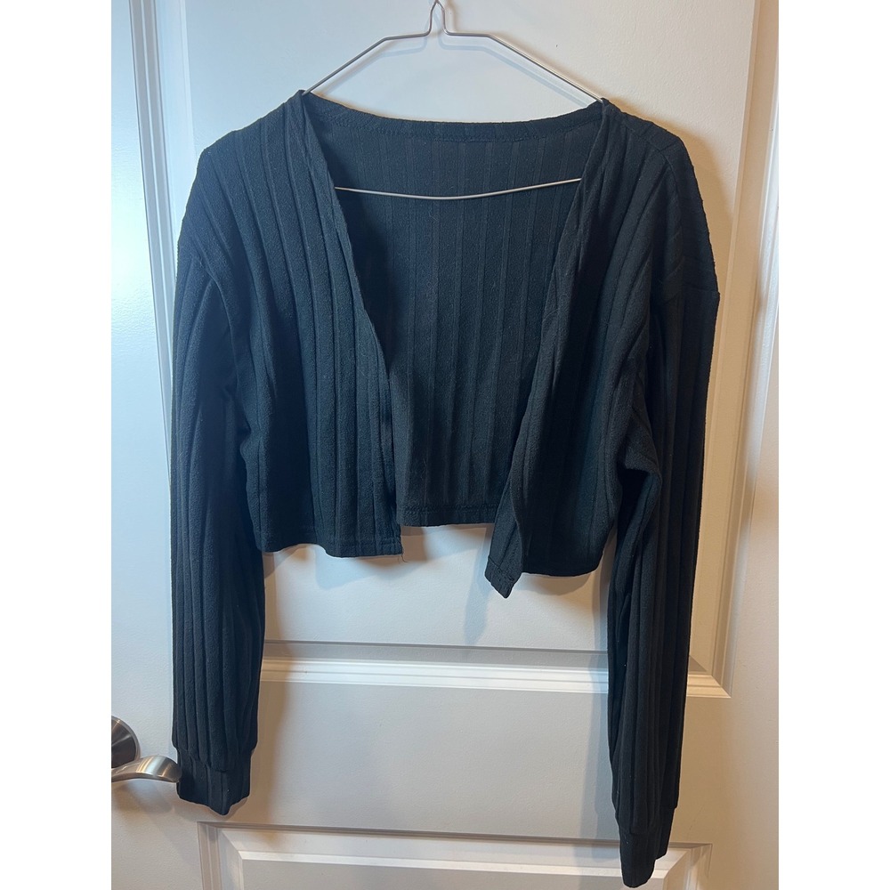 SHEIN Womens Cardigan Ribbed Knit Open Front Black Size L